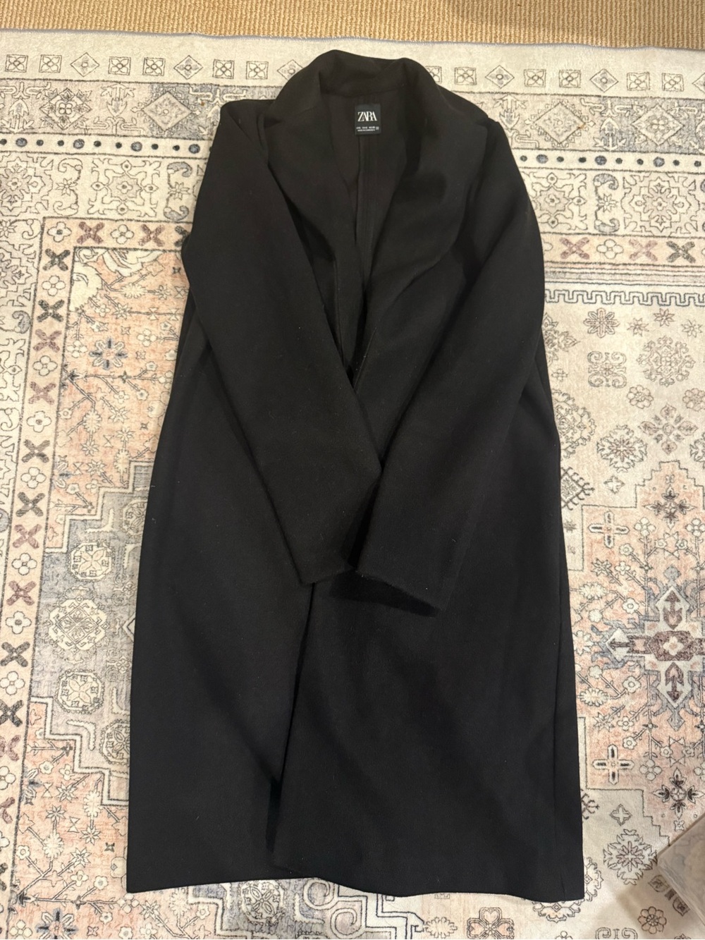 Zara Black Long Trench Coat with Shawl Collar